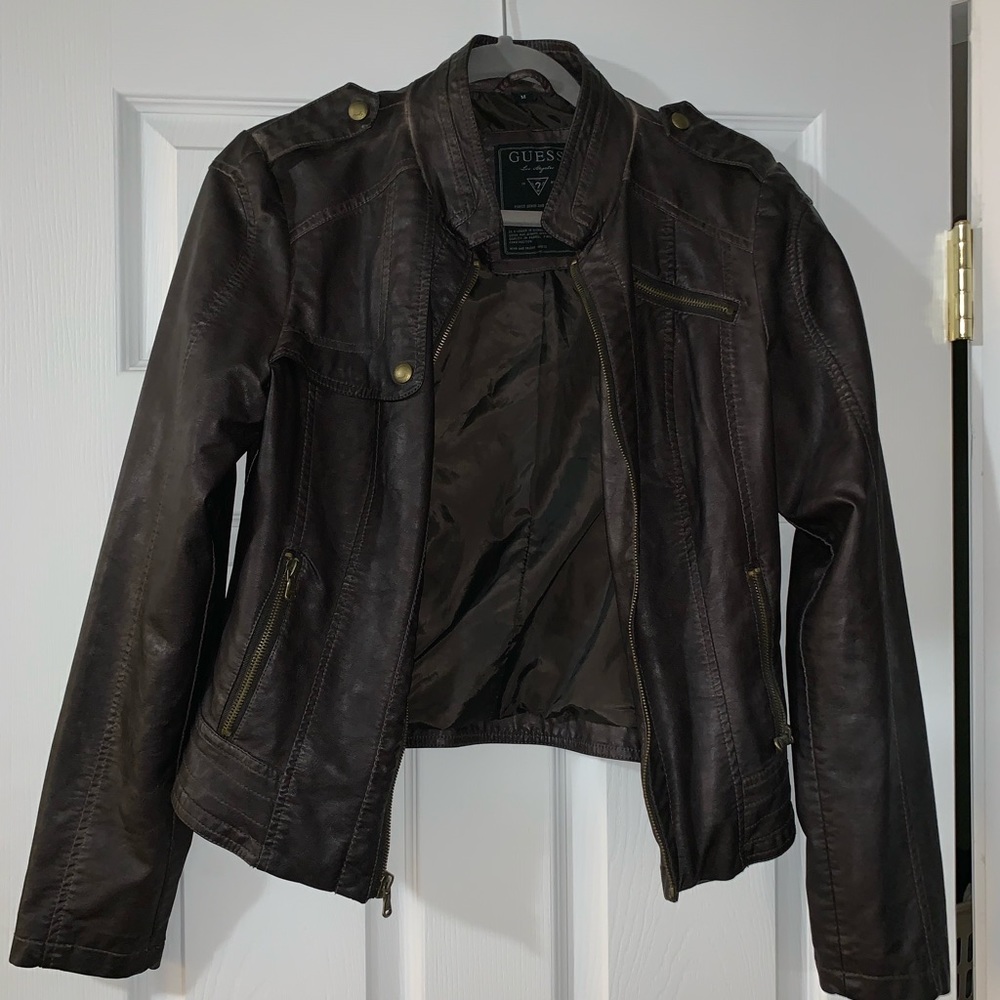 Guess brown leather jacket size M